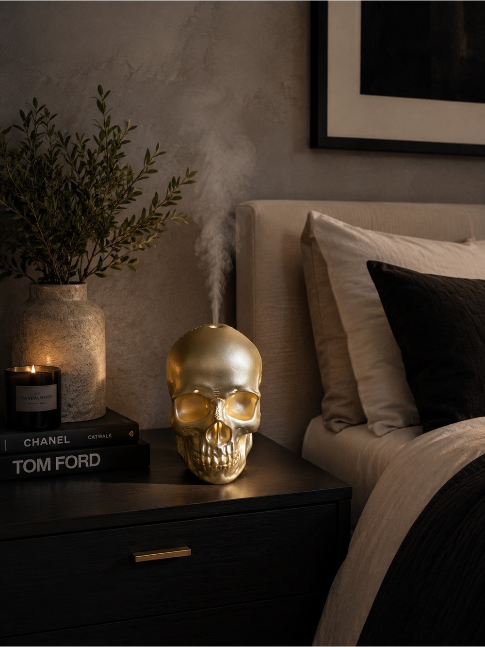 MAHLI Metallic Gold Colored Skull Diffuser Scent Aromatherapy Decor Bedroom Home